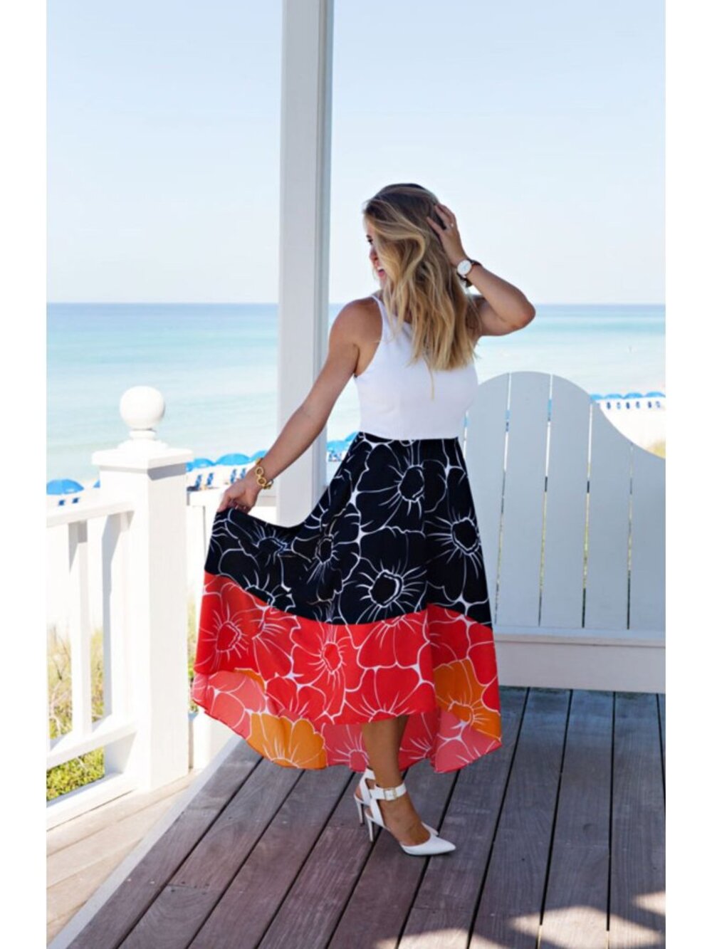 hutch Anthropologie Peachy High-Low Dress Color Block Floral Navy Multicolor M - Picture 15 of 16